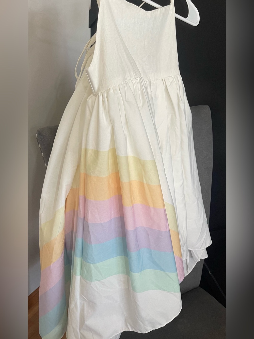 Oopsie Daisy Girls High-Low Tiered Dress with Pastel Rainbow Stripes